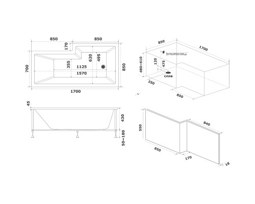 Акриловая ванна Bas Эсте 170x85 L без гидромассажа