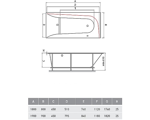 Акриловая ванна Vayer Boomerang 180x80 R Гл000010523 без гидромассажа