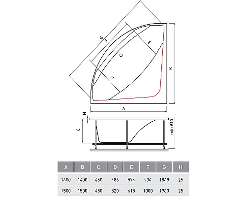 Акриловая ванна Vayer Boomerang 150x150 Гл000010631 без гидромассажа