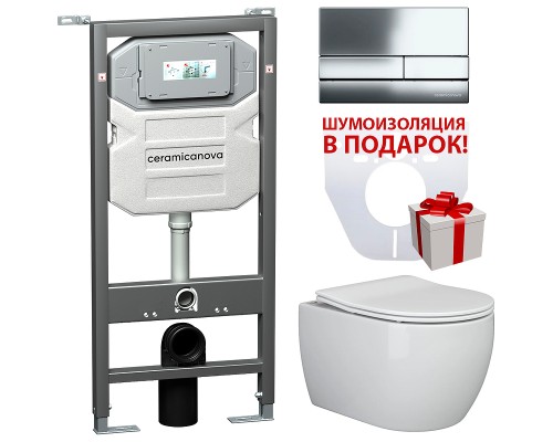 Комплект унитаза с инсталляцией Ceramicanova Metric CN3007_1002CH_1000 с сиденьем Микролифт и клавишей смыва Хром