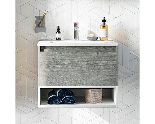 Тумба с раковиной STWORKI Карлстад 60 440537 подвесная Дуб рошелье Белая