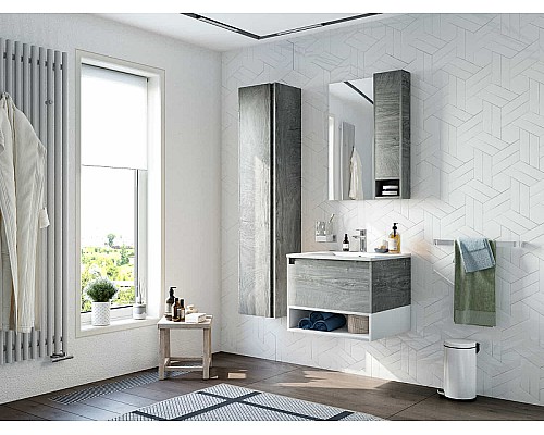 Тумба с раковиной STWORKI Карлстад 60 440537 подвесная Дуб рошелье Белая