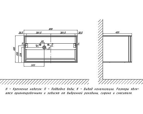 Тумба с раковиной STWORKI Ноттвиль 80 431035 подвесная Белая матовая