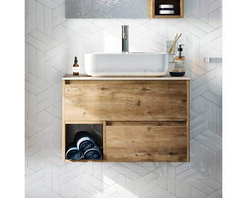 Тумба с раковиной STWORKI Карлстад 75 427754 подвесная Дуб рустикальный