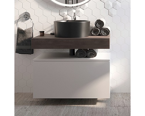 Тумба с раковиной STWORKI Ольборг 80 481915 подвесная Белая матовая Дуб карпентер