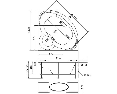 Акриловая ванна Marka One Trapani 140х140 01тр1414 без гидромассажа