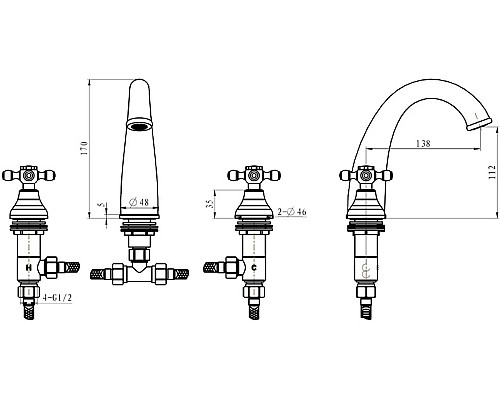 Смеситель для раковины Boheme Royal Cristal 317-Royal/CRSTblack Бронза