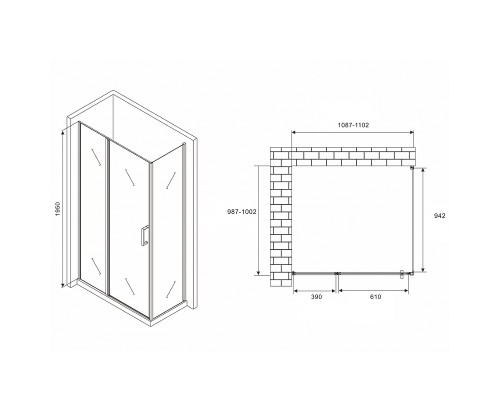Душевой уголок Abber Sonnenstrand 110x100 профиль Хром стекло матовое
