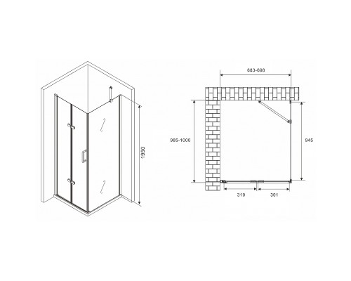 Душевой уголок Abber Zart 70x100 профиль Хром стекло прозрачное