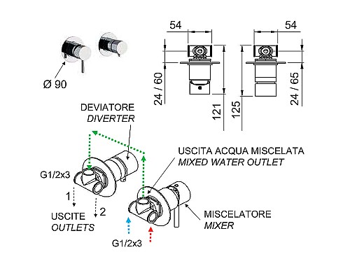 Смеситель для душа Remer X-Style X96DO Золото