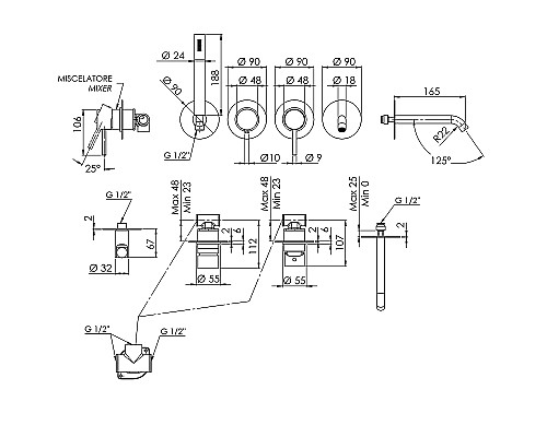 Смеситель для ванны Remer X-Style X96S03ROXXG Хром