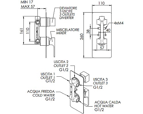 Смеситель для душа Remer Absolute AU93 Хром