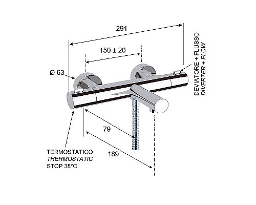 Смеситель для ванны Remer Elegance EQ05 с термостатом Хром
