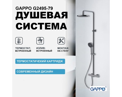 Душевая система Gappo с термостатом Оружейная сталь