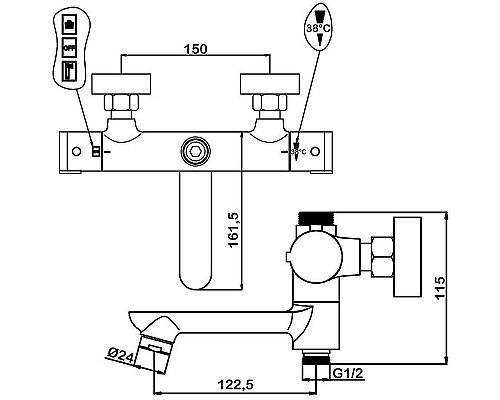 Смеситель для ванны Swedbe Hermes 9042B с термостатом Черный матовый
