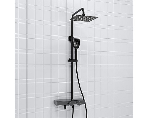 Душевая система WasserKRAFT A114.255.130.CB Thermo с термостатом Черная матовая