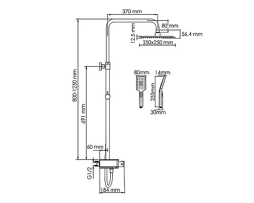 Душевая система WasserKRAFT A114.255.130.CB Thermo с термостатом Черная матовая