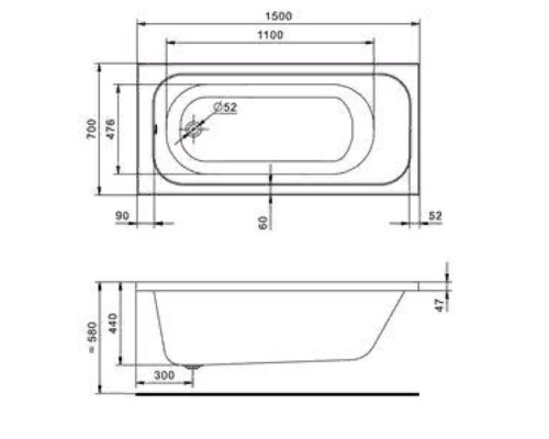 Акриловая ванна Santek Ламма 150x70 без гидромассажа