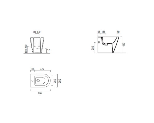 Биде GSI Kube X 9462111 приставное Белое