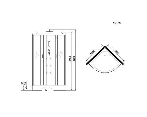 Душевая кабина Niagara Ultra 100x100 NG-302-01 с гидромассажем