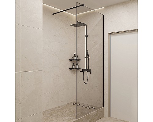 Душевая перегородка STWORKI Берген 100 MV-BE-100-BL профиль Черный матовый стекло прозрачное