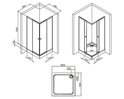 Душевой уголок AM.PM X-Joy 90х90 W94G-403-9090-BТ профиль Черный матовый стекло прозрачное Душевой уголок AM.PM X-Joy 90х90 W94G-403-9090-BТ профиль Черный матовый стекло прозрачное