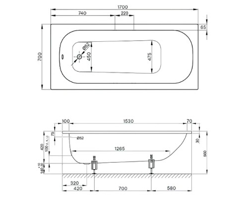Стальная ванна Bette Form 170x70 2945-000 AD AS с шумоизоляцией и антискользящим покрытием