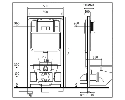 Инсталляция CeramaLux 811CL для унитаза без клавиши смыва