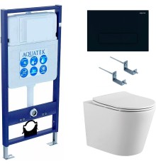 Комплект унитаза с инсталляцией Aquatek Set Aquatek Вега cmp-017 с сиденьем Микролифт и Черной матовой клавишей смыва