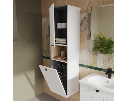 Шкаф пенал Vitra Root Groove 40 L 69093 подвесной с бельевое корзиной Белый матовый