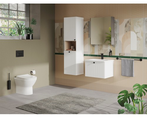 Шкаф пенал Vitra Root Groove 40 L 69093 подвесной с бельевое корзиной Белый матовый