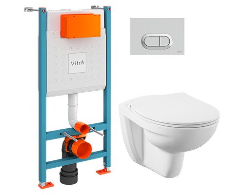 Комплект унитаза с инсталляцией Vitra Normus L-box с сиденьем Микролифт и клавишей смыва Хром глянцевый