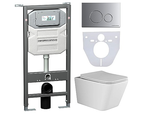 Комплект унитаза с инсталляцией Ceramicanova Metric CN3007_1001M_1000 с сиденьем Микролифт и клавишей смыва Хром матовый