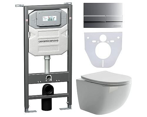 Комплект унитаза с инсталляцией Ceramicanova Forma CN3009_1002M_1000 с сиденьем Микролифт и клавишей смыва Хром матовый