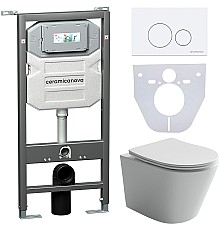 Комплект унитаза с инсталляцией Ceramicanova Balearica CN6000_1001W_1000 с сиденьем Микролифт и Белой клавишей смыва