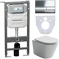 Комплект унитаза с инсталляцией Ceramicanova Balearica CN6000_1002CH_1000 с сиденьем Микролифт и клавишей смыва Хром глянцевый