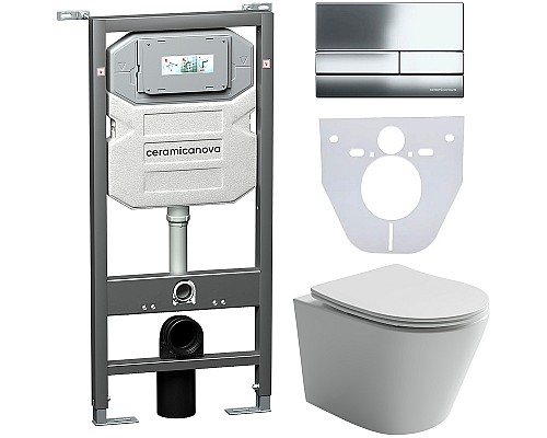 Комплект унитаза с инсталляцией Ceramicanova Balearica CN6000_1002CH_1000 с сиденьем Микролифт и клавишей смыва Хром глянцевый