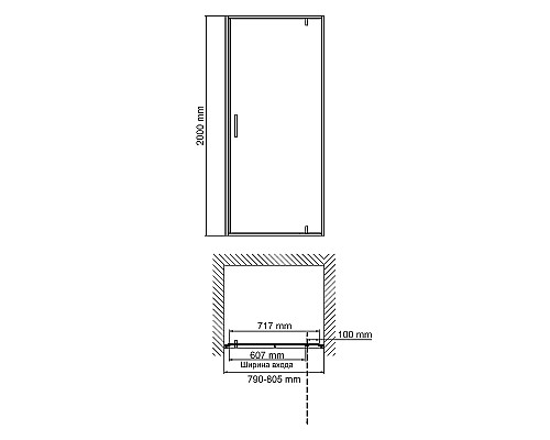 Душевая дверь WasserKRAFT Elbe 80 74P27 профиль Черный стекло прозрачное