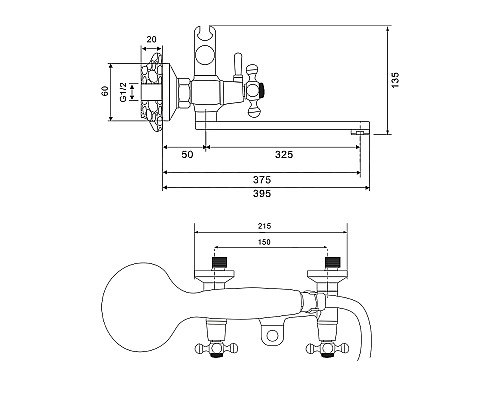 Смеситель для ванны WesnaArt Rassvet RAS02-320 универсальный Хром