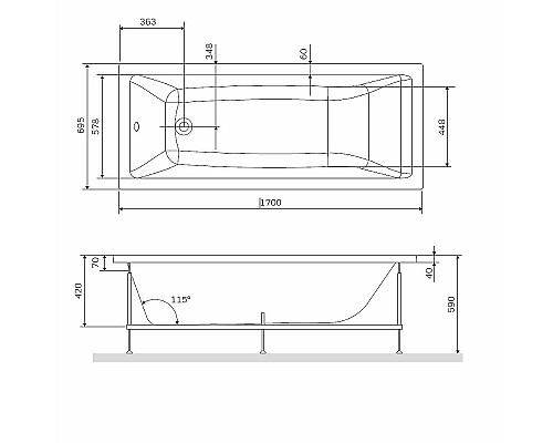 Каркас для ванны AM.PM Gem 170x70 W93A-170-070W-R Серый