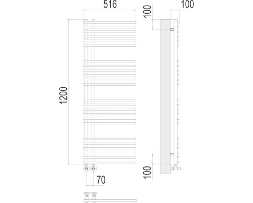 Водяной полотенцесушитель Terminus Астра П24 70х1200 4670078530509 Хром, нижнее подключение, G 1/2" ВР, с комплектом вентилей