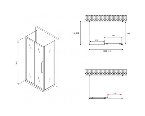 Душевой уголок Abber Schwarzer Diamant 120x90 профиль Черный стекло матовое