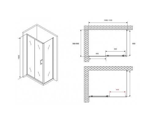 Душевой уголок Abber Schwarzer Diamant 110x60 профиль Хром стекло прозрачное