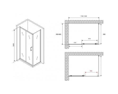 Душевой уголок Abber Schwarzer Diamant 120x60 профиль Хром стекло прозрачное