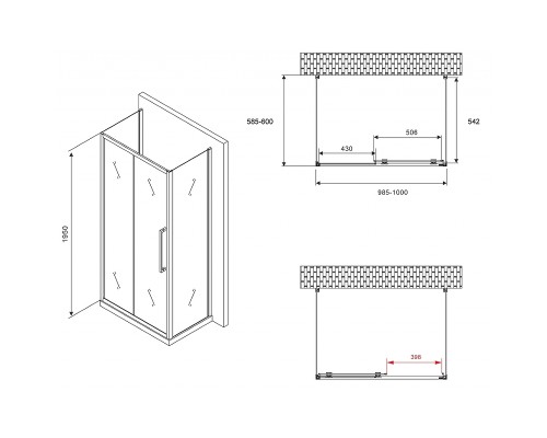 Душевой уголок Abber Schwarzer Diamant 100x60 профиль Хром стекло матовое