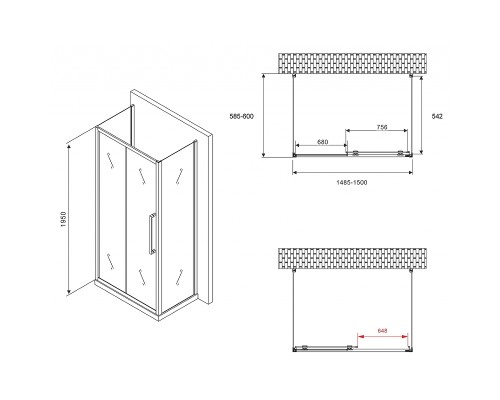 Душевой уголок Abber Schwarzer Diamant 150x60 профиль Хром стекло матовое