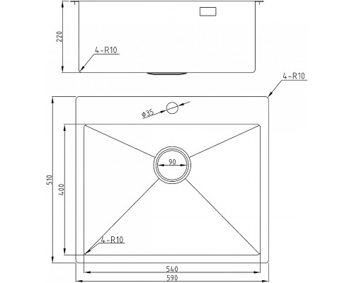 Кухонная мойка Milacio Denia 59 MC.77490 Нержавеющая сталь