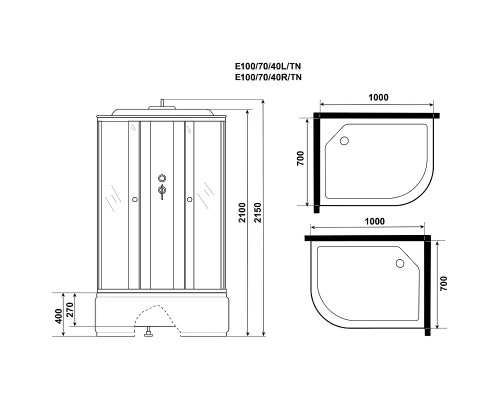 Душевая кабина Niagara Eco 100x70 L E100/70/40L/TN без гидромассажа