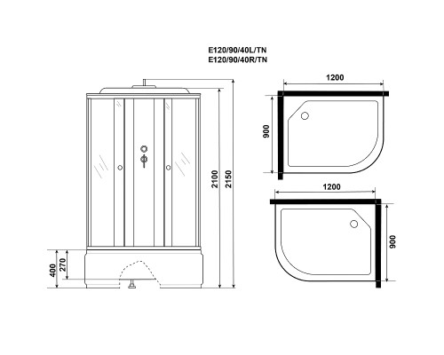 Душевая кабина Niagara Eco 120x90 L E120/90/40L/TN без гидромассажа