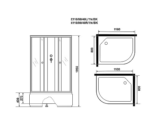 Душевая кабина Niagara Eco 110x80 R E110/80/40L/TN/BK без гидромассажа